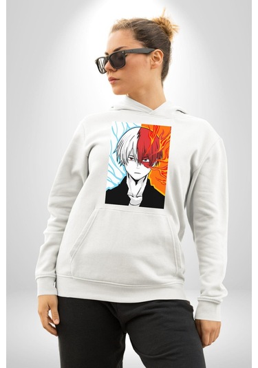 My Hero Academia Boku Anime Kadın Erkek Beyaz Kapüşonlu Sweatshirt Hoodie Beyaz
