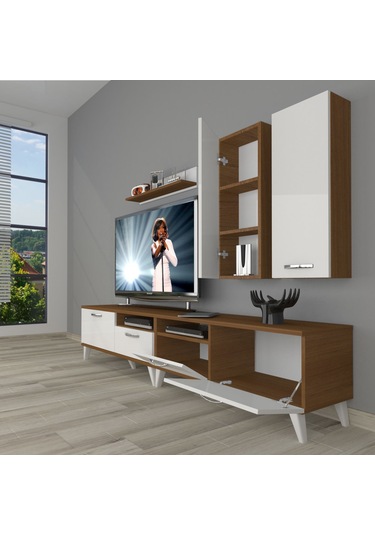Decoraktiv Eko 5220d Slm Retro Tv Ünitesi Tv Sehpası Ceviz - Beyaz