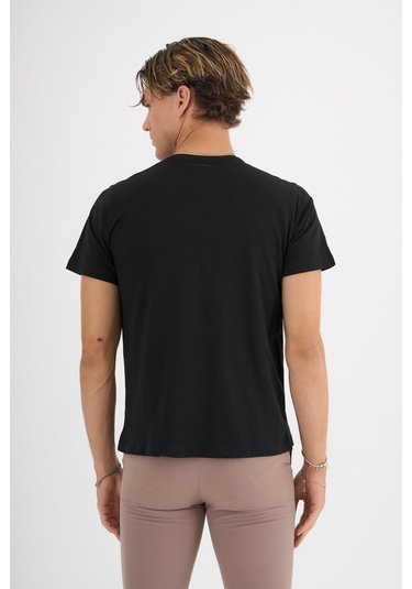 Erkek Siyah Baskılı %100 Pamuklu Standart Kalıp T-shirt Beyaz