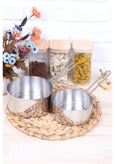 Paslanmaz Çelik Kaçerola Sütlük ve Sosluk 3'lü Set 12-14-16 CM