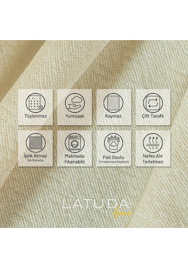 Jakarlı Şönil Koltuk Örtüsü Çekyat Örtüsü Koltuk Şalı 110x175 2 Ad. Kaymaz Ekru Ekru