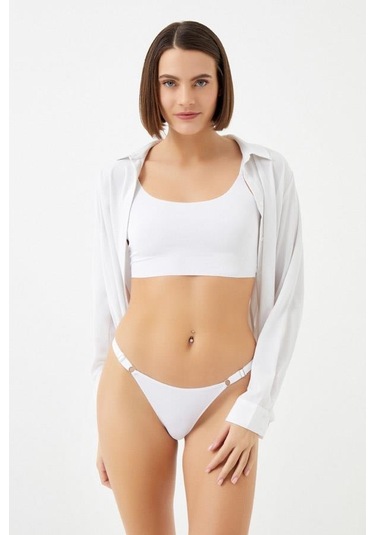 Halka Detaylı Ayarlanabilir Lastikli Kadın Tanga Külot 3'lü Paket Renkli-2