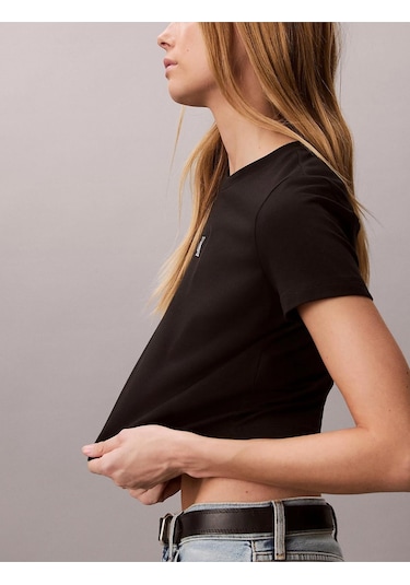 Kısa Kollu Logolu Kısa Kadın Siyah T-shirt Lv047ab213-ub1-13606 Siyah