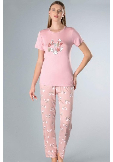 Yazlık Kısa Kol Pijama Takımı Dowry 08-112 Pudra