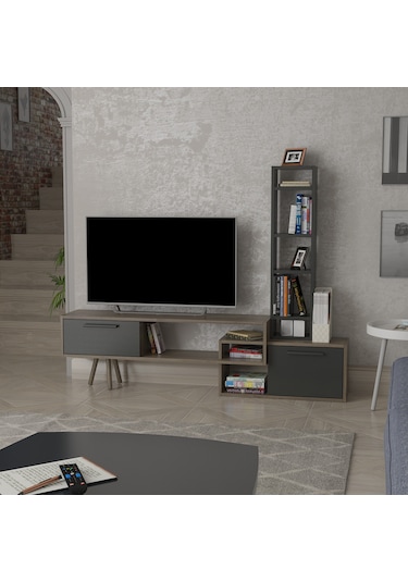Lagomood Manzara Tv Ünitesi Tv Sehpası Antrasit Ceviz
