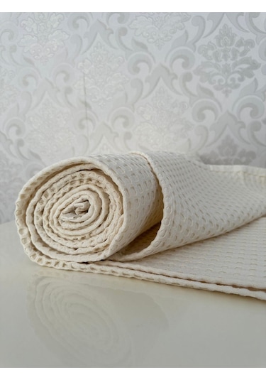 Premium %100 Pamuk Çift Kişilik Yazlık Pike, Yatak Örtüsü, Terletmez Kumaş Krem Renk 240x200cm Krem