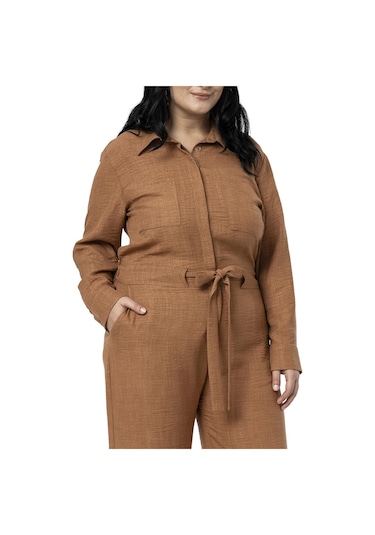 Büyük Beden Beli Tünelli Ve Arkadan Lastikli Geniş Paça Tarçın Tulum Tarçın