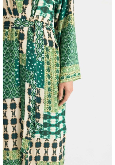Defacto Relax Fit Desenli Uzun Viskon Kimono C9688AX24SMKH461 Haki