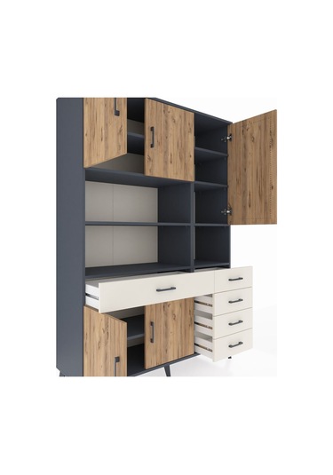 Hyperion Dolap 9 Raflı 5 Çekmeceli 5 Kapaklı 132x44x195 Antra... Antrasit