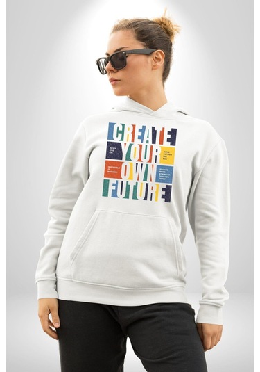 Geleçeği Seninle Planlayalım Kadın Erkek Beyaz Kapüşonlu Sweatshirt Hoodie Beyaz