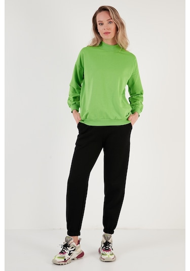 Lela Pamuklu Dik Yaka Basic Örme Bayan Sweat 5863323 Fistik Yeşil