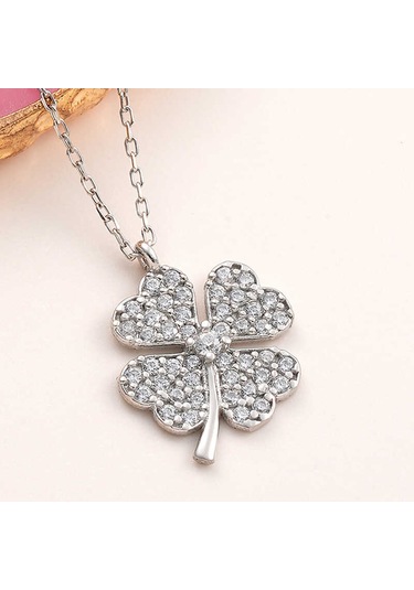 925 Ayar Gümüş Dört Yapraklı Yonca Kadın Kolye Gümüş