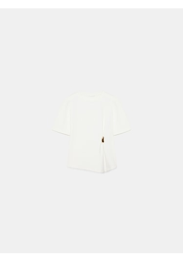 Dilvin 32445 Aksesuar Detaylı Basic T-shirt-ekru