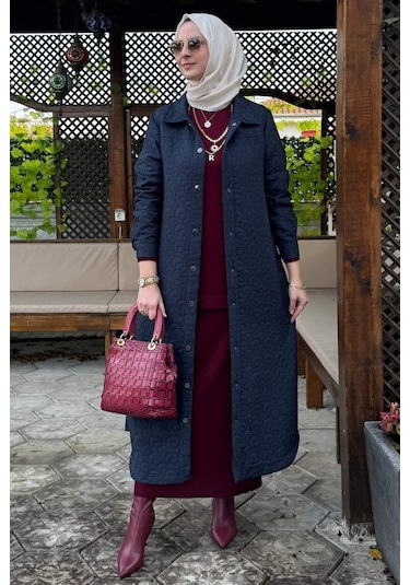 Rabia Şamlı Kapitone Kap Lacivert Çok Renkli