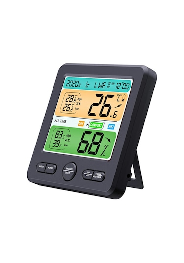 Ts-6211 Çok İşlevli Dijital Higrometre Termometre Büyük Ekran Sıcaklık Nem Monitörü Elektronik Saat - Siyah Siyah