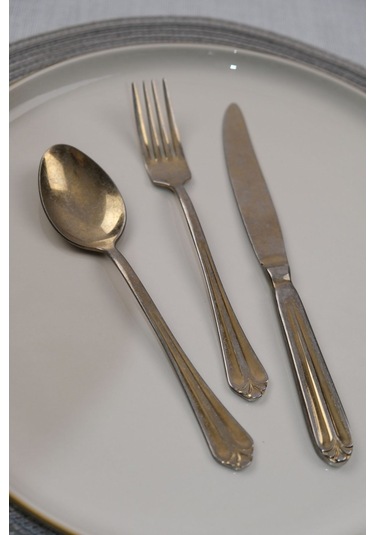 Lugga Maya Eskitme Gold Tatlı Çatal Kaşık Bıçak Takımı 18 Parça Altın