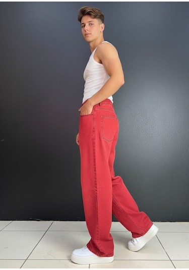 St.poll Baggy Jeans Pantolon Kırmızı