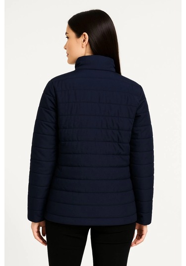 Kadın Bomber Mont Ceket - Su İtici Kumaş, Kapitone Astarlı, Fermuarlı, Kışlık - Lacivert Çok Renkli