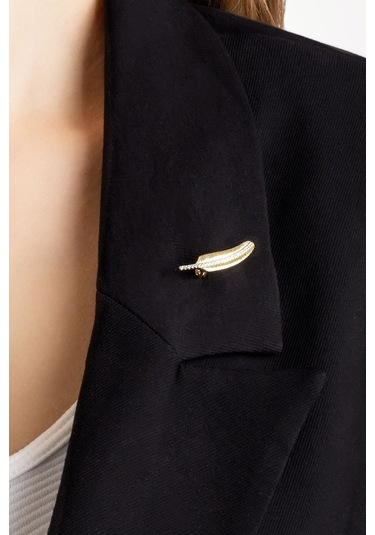 Kuş Tüyü 18 Ayar Sarı Altın Kaplama Gümüş Broş Sarı Altın Kaplama