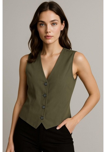 Kadın Keten Yelek Düğmeli, Astarsız, V Yaka Yazlık Şık Yelek Doğal Kumaş Rahat Kalıp Çok Renkli