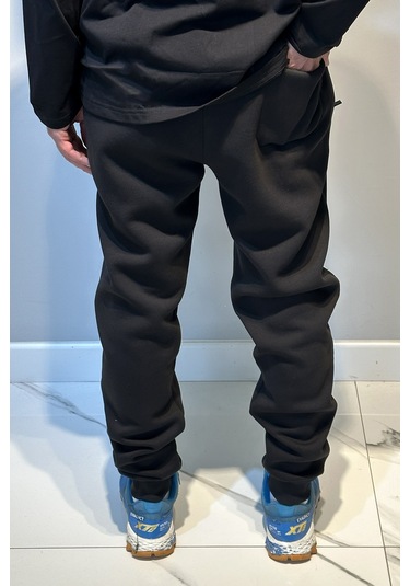 Erkek Paçası Ve Beli Lastikli Üç İplik Şardonlu Eşofman Altı 0341 Siyah Siyah