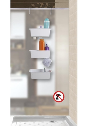 Primanova Üç Gözlü Duş Sepeti Beyaz Pratik Asılabilir Yapı N43 Çok Renkli