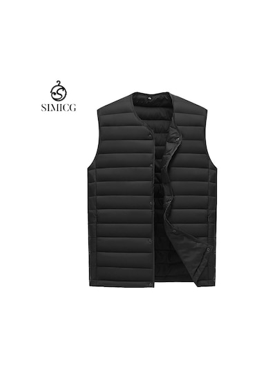 Sonbahar Ve Kış İçin Kolsuz Erkek Kaz Tüyü Dolgulu Pamuklu Yelek Siyah