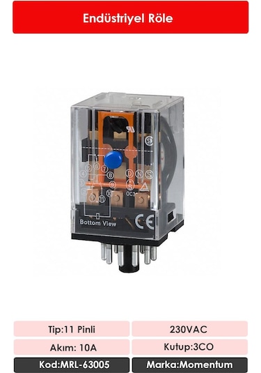 Momentum Röle 3 Kontak 11 Pin 10A Bobin:230VAC MRL-63005