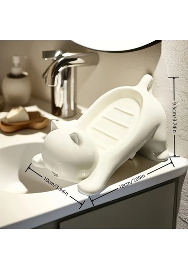 Trendooze Sevimli Kedi Şeklinde Otomatik Drenajlı Kendi Kendini Temizleyen Banyo Kutusu Beyaz Gaojunshop01 Beyaz