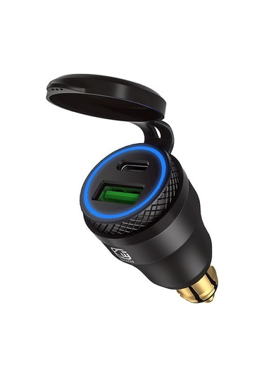 Teltree Bmw Motosiklet Usb Adaptörü: Çift Usb Qc 3.0 + Pd 3.0 Hızlı Şarj Cihazı, Mavi Led Işığı, 12v, Aluminyum Kasa - Bmw/ducati Uyumlu
