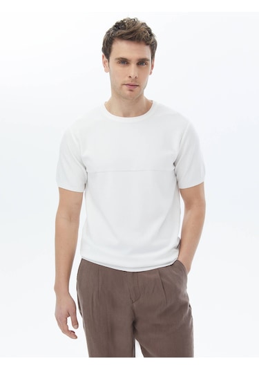 Beyaz Bisiklet Yaka Ters Örgü Triko Beyaz