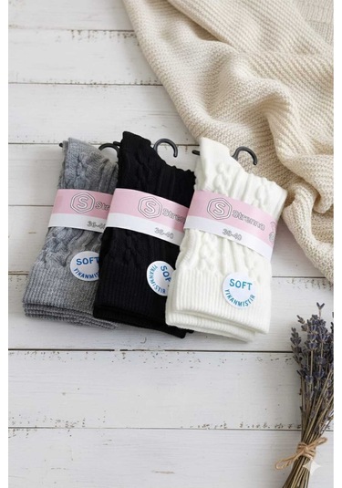 Kadın Lambswool Yün Çorap 3'lü Asorti Setler 36-40 Mavi