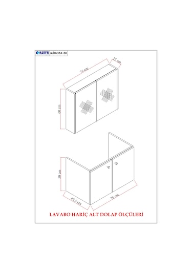 Karen Banyo Mimoza 80 Cm Seramik Lavabolu, Aynalı Banyo Dolabı Seti Lavabo Dahil Komple MDF