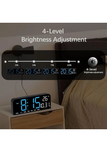 Willowhaven Beyaz Mavi Ekranlı 10 İnç Büyük Dijital Saat Alarmlı Termometreli Dekoratif