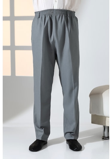 Erkek Rahat Kesim Beli Lastikli Cepli Hac Ve Umre Kumaş Şalvar Pantolon - Gri Krk Gri