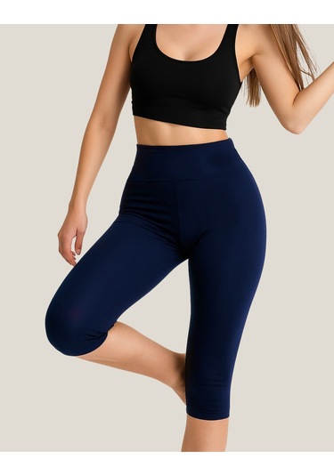 Diz Altı Kapri Tayt Yüksek Bel Likralı Parlak Dalgıç Kumaş, Antrasit Füme Lacivert