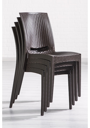 Rattan Large Camlı Kahve Masa Takımı Bahçe&balkon 1 Camlı Masa + Kahverengi