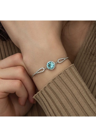Gümüş Aquamarine Bayan Bileklik