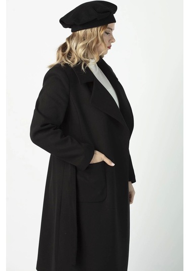 Moda Berray 904 Siyah Mono Yaka Torba Cepli Kaşe Kaban
