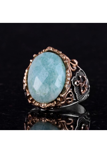 Denizci Çapa Gümüş Yüzük, Doğal Taş Yüzük Erkekler İçin, 925 Ayar Gümüş Yüzük, Amazonit Gümüş