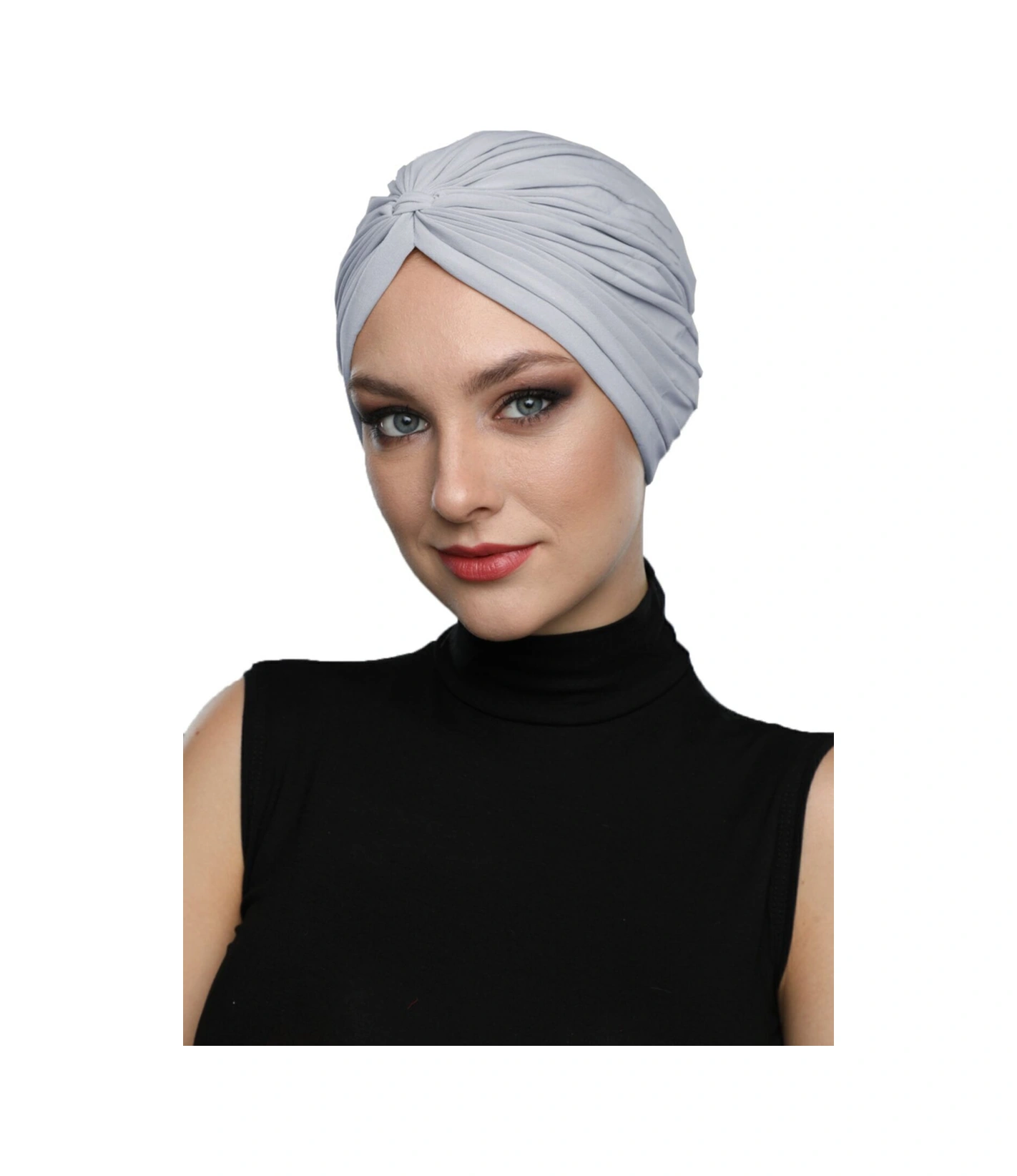 Çapraz Bantlı Açık Gri Hazır Türban Tesettür Havuz Bonesi Açık Gri