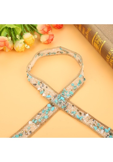 Padalink 1m Uzunlukta 2cm Geniş Mavi+altın Pırlanta+zincirli Arka Yapışkanlı烫钻, El Yapımı Giyim/ayakkabı Dekorasyon Malzemesi Mavi