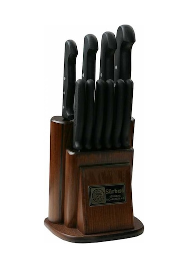 Sürbısa 61500-E Eskitme Ahşaplı Mutfat Seti Pimli Sap Koyu Kahverengi