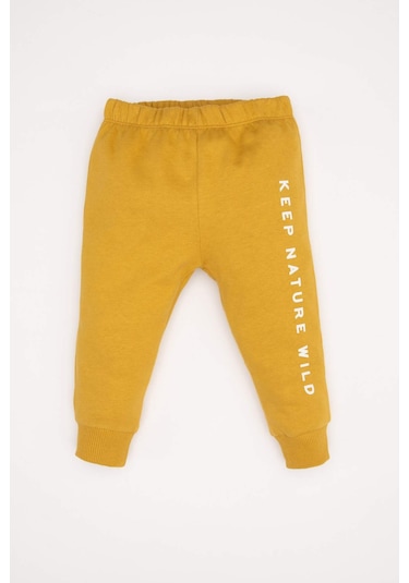 DeFacto Erkek Bebek 2'li Takım Baskılı Bisiklet Yaka Sweatshirt Beli Lastikli Eşofman Altı D5938A524WNYL310 Sarı