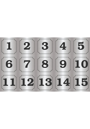1-15 Kapı, Masa, Dolap Numarası Gümüş Metal Etiket 7x7 Cm