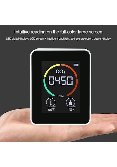 Butuglobal Xy-t01 3'ü 1 Arada Sıcaklık Nem Ve Co2 Ekranlı Hava Kalitesi Dedektörü, Kızılötesi Sensör Siyah