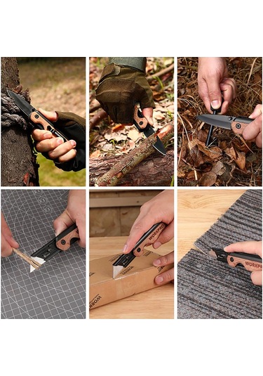 Workpro Wp211015 2-ın-1 Ahşap Saplı Profesyonel Cep Çakısı & Katlanır Rötuş Maket Bıçağı + 11 Adet Y