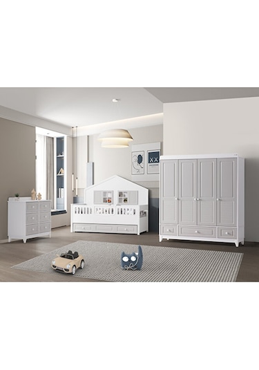 Joy 4 Kapılı Dolap, Bebek ve Genç Odası Dolap Gri