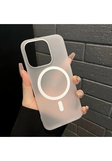 Fochsia Lüks Mat Manyetik Şeffaf iPhone Uyumlu 14 Pro Max Kılıf Sert Pc Kasa Kablosuz Şarj