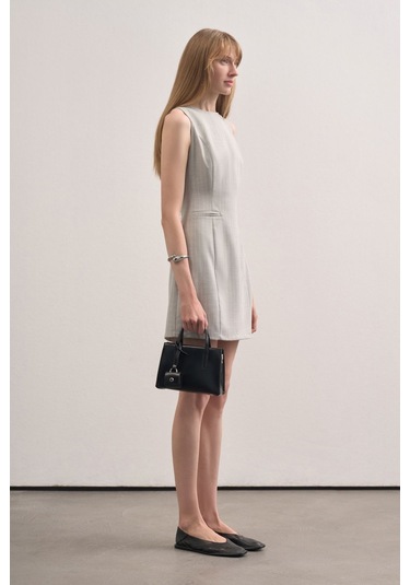 Mathilda Store Kadın Gri Çizgili Basic Elbise Gri